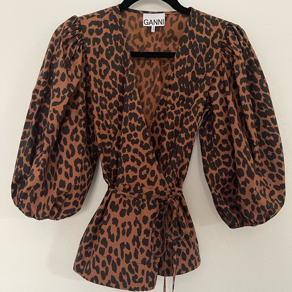 Ganni leopard print wrap top size 36